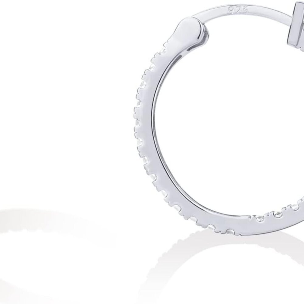 14K Gold Plated 925 Sterling Silver Post Cubic Zirconia Hoop Earrings 30/15mm
